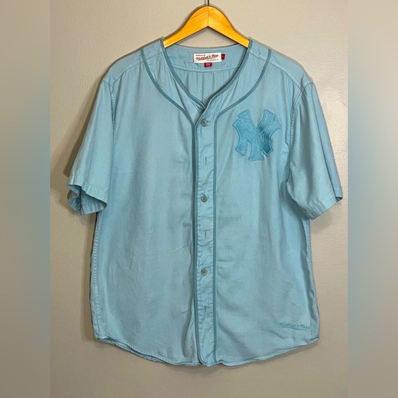 Mitchell & Ness Other - Mitchell & Ness New York Baby Blue Jersey Style Shirt Embroidered size L Mens